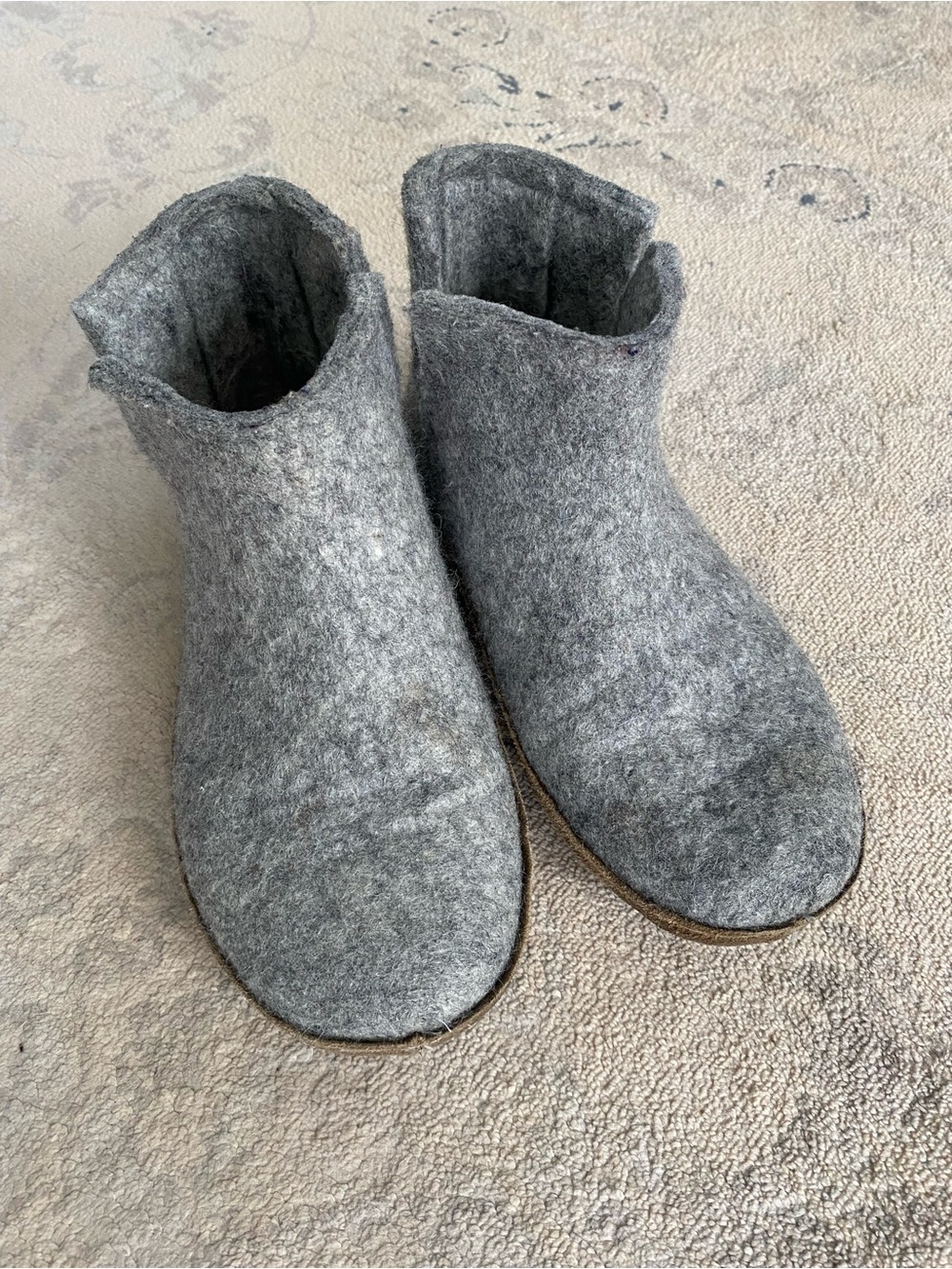Glerups Wool Slipper Booties Gray 8 Womens 6.5 Mens Leather Sole
